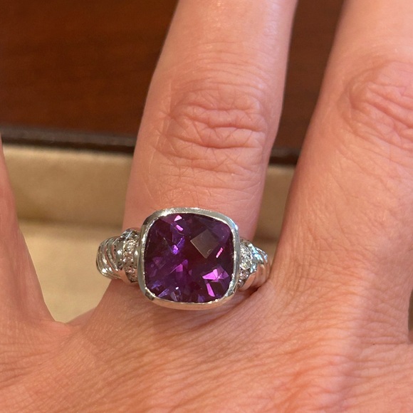 14Kt White Gold Amethyst And Diamond Cocktail Ring - Picture 8 of 8